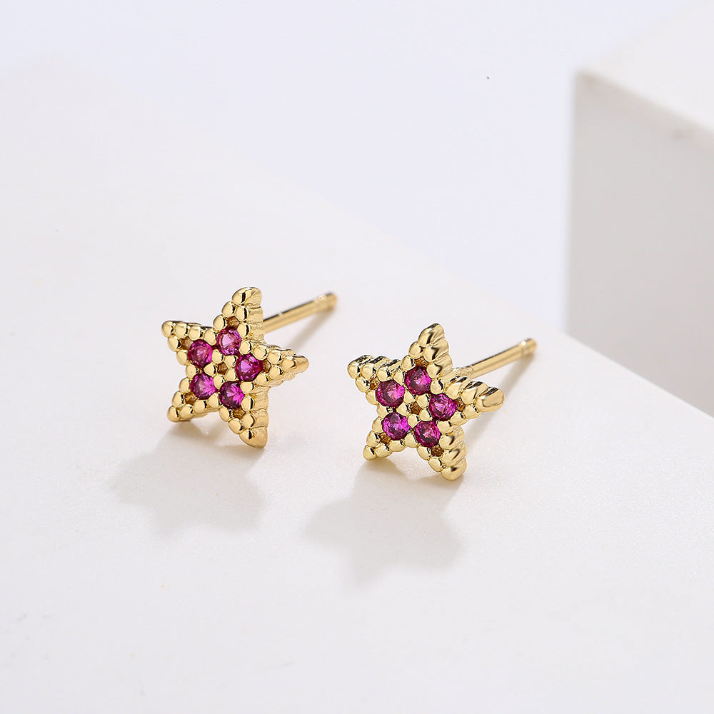 Orecchini a perno con stella geometrica, graziosi e freschi, da donna, in rame con placcatura in oro 18K e zirconia micro-incastonata