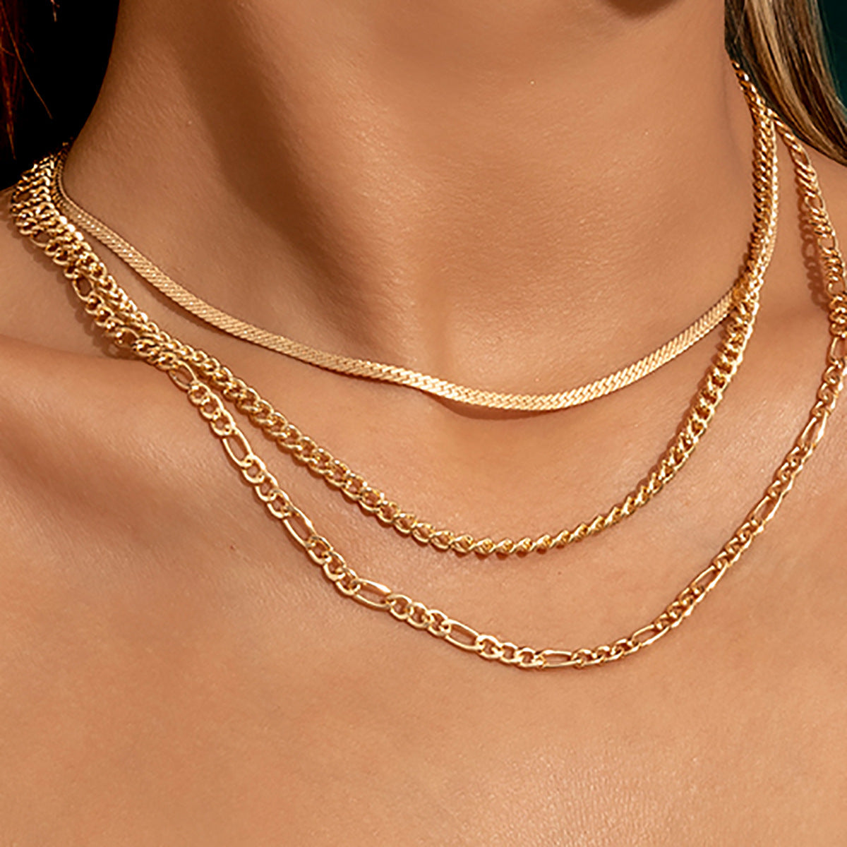Collana Punk a Strati con Catena a Scatola in Metallo Geometrico da Donna