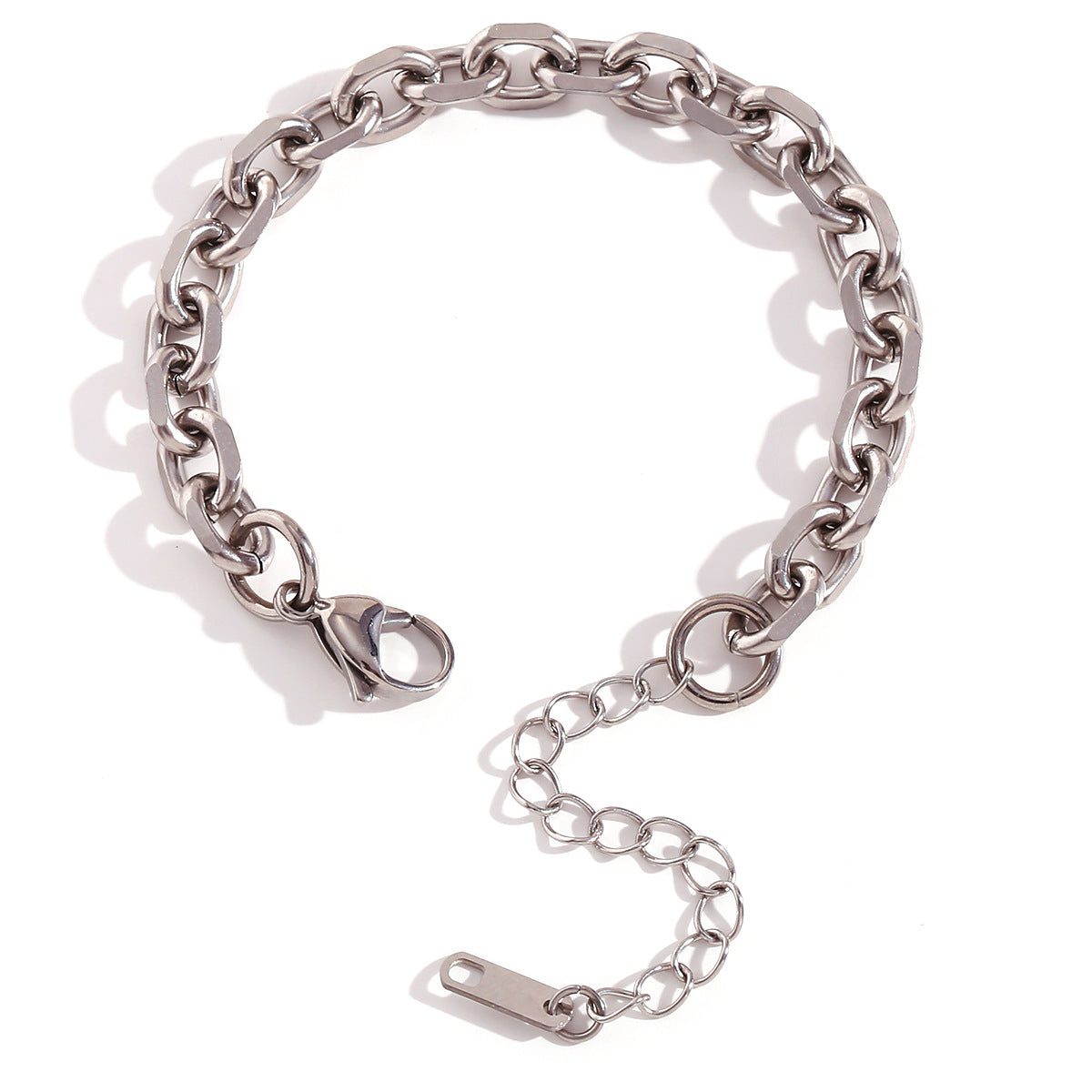 Tobillera minimalista geométrica de acero inoxidable con diseño de cadena de eslabones para mujer