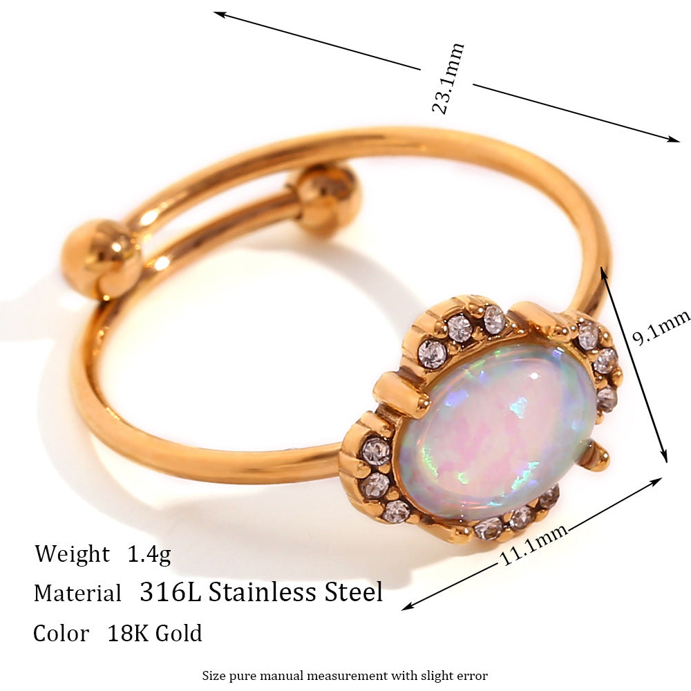 Fashionable Office Style Geometric Stainless Steel Ring with 18K Gold Plating Adjustable Open Band for Women