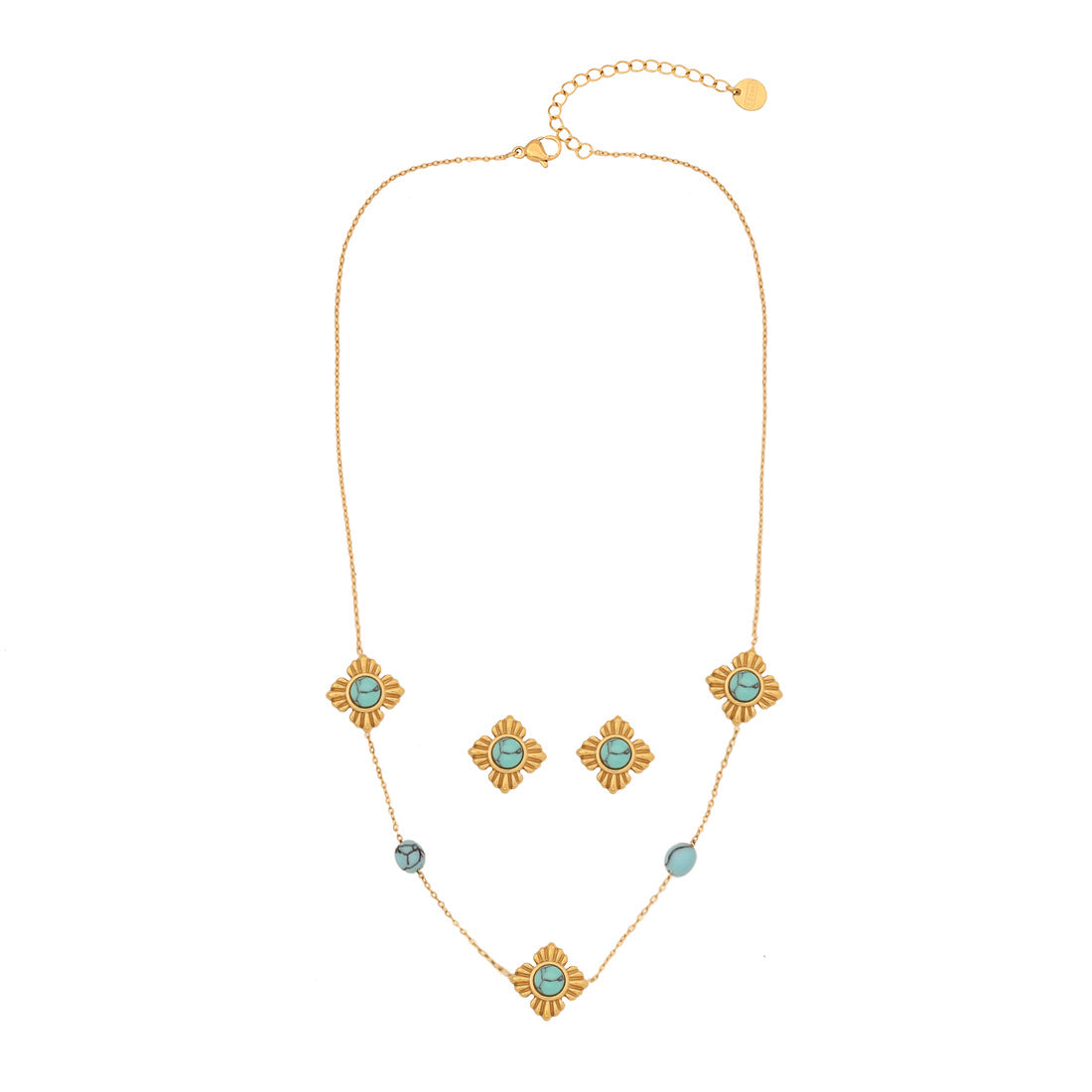 Set collana da donna vintage in acciaio inossidabile con motivo floreale e catena a O placcata