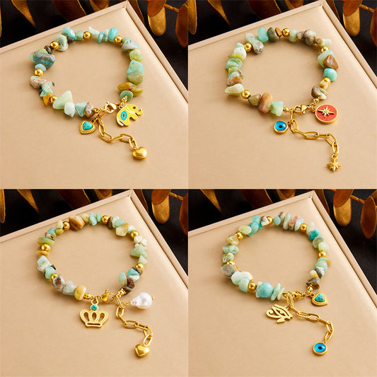 Colorful Natural Stone Turquoise Resin Drip Oil Crown Heart Elephant Star Stainless Steel Bracelet for Women