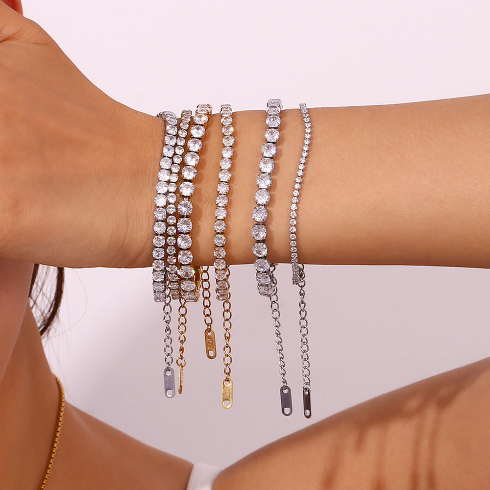 Minimalist Geometric Stainless Steel Plated 18K Gold Women's Bracelet with Micro-Paved Zirconia