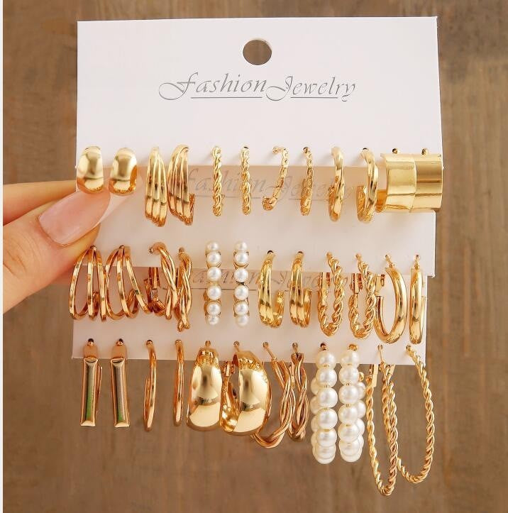 Fashion Geometric Round Gold Plated Zinc Alloy C-Shape Hoop Earrings with 925 Sterling Silver Posts