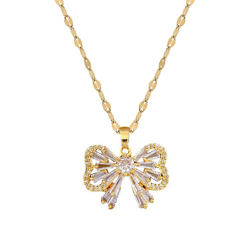 Luxury Minimalist Sweet Geometric Titanium Steel Stainless Steel Necklace with Rhinestone Inlay for Women