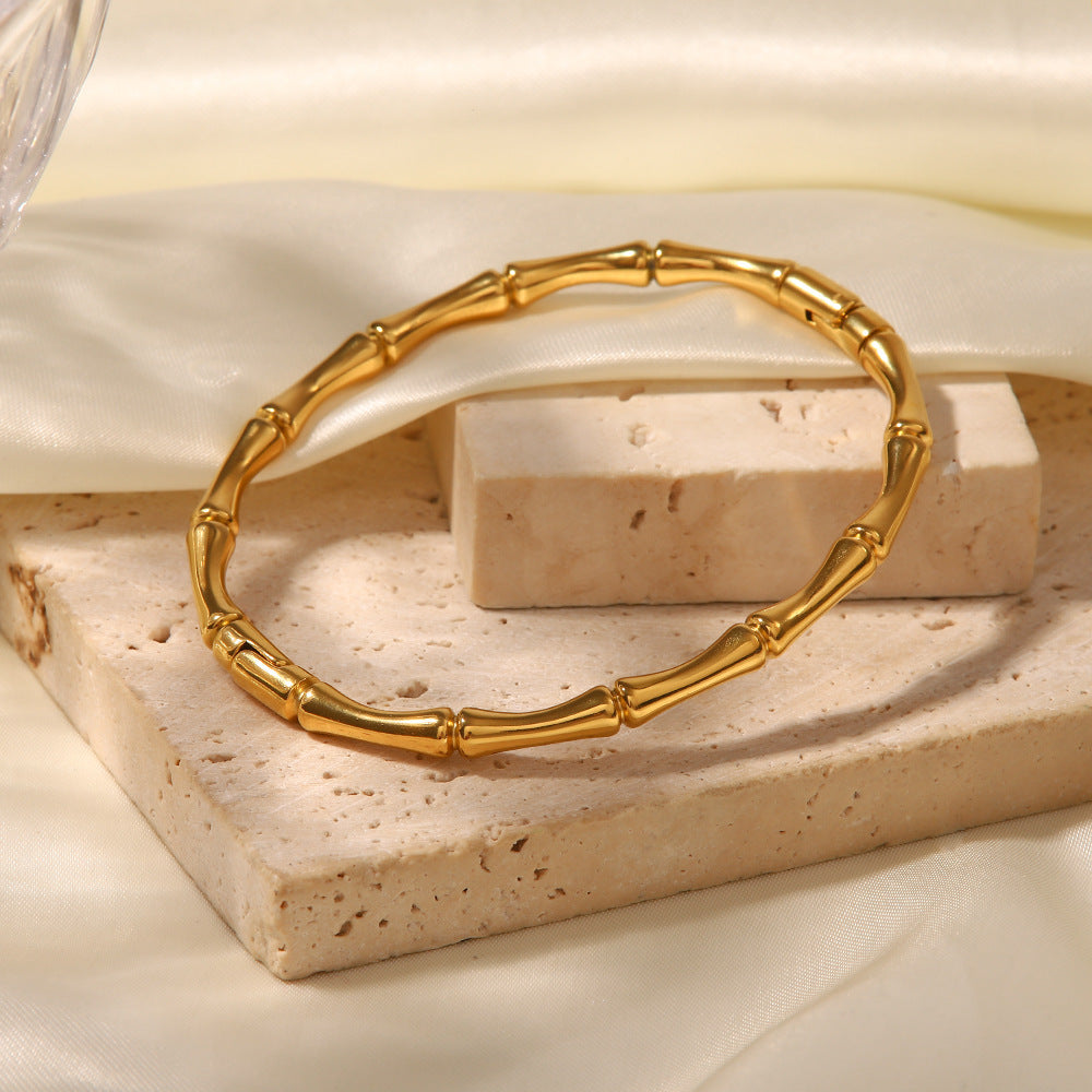 Fashionable 18K Gold Plated Stainless Steel Bamboo Geometric Bangle for Women