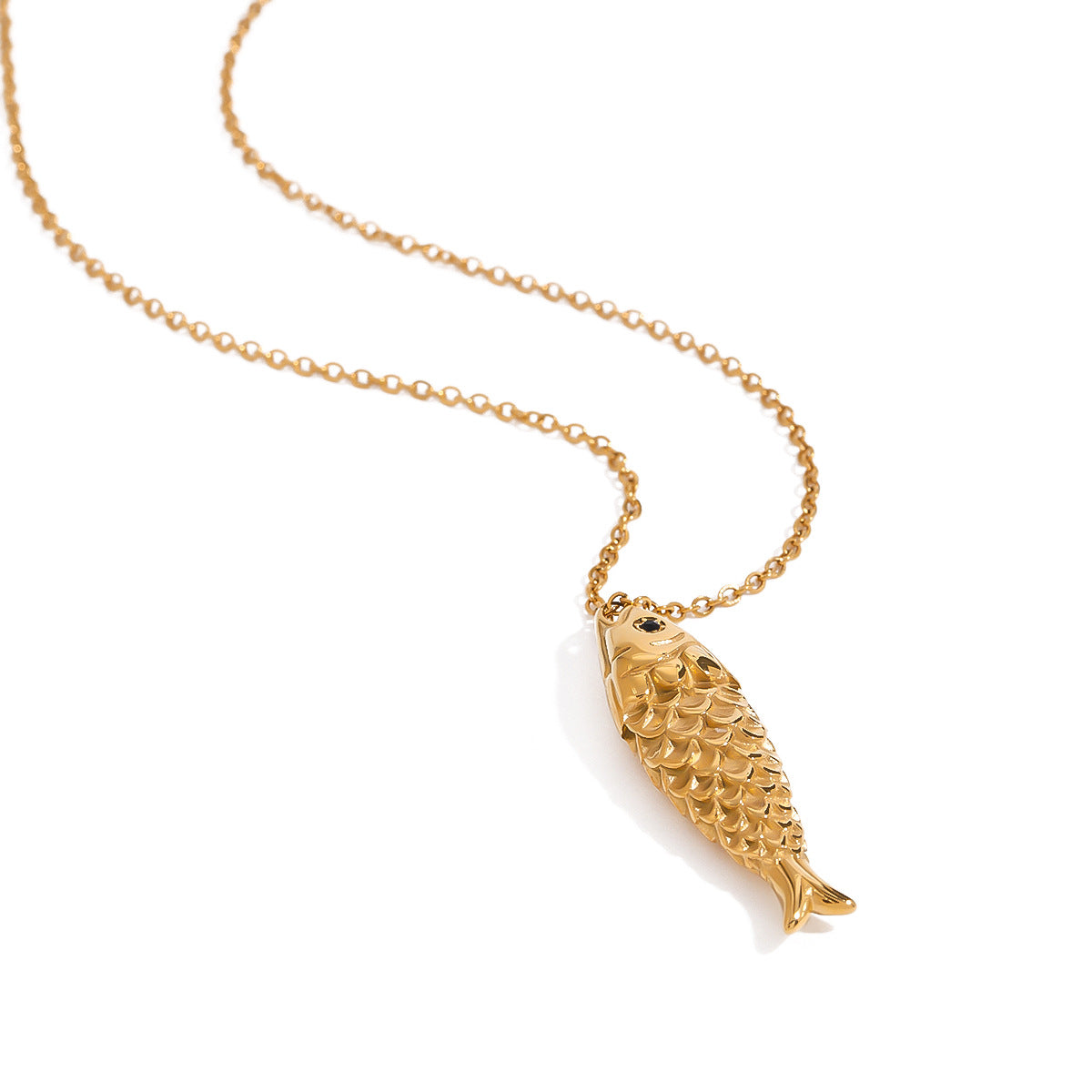 Elegant Geometric Koi Fish Pendant Titanium Steel Plated Necklace for Women