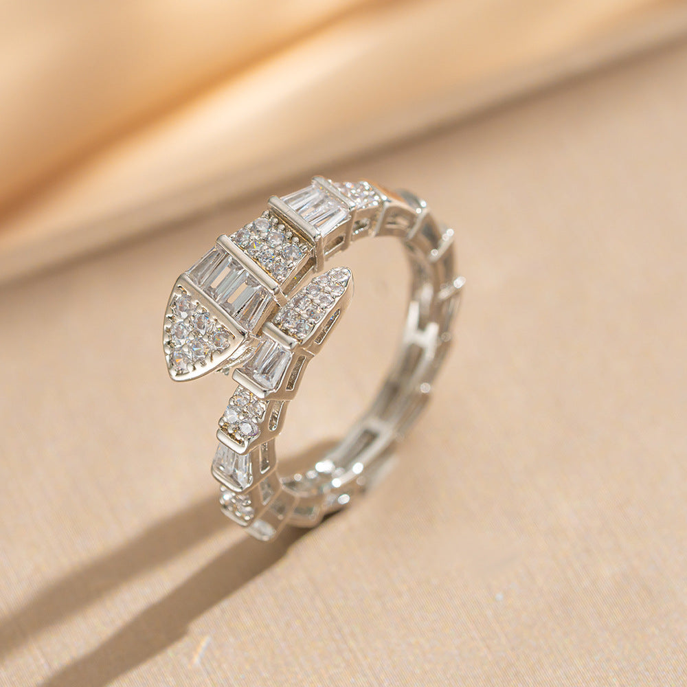 Luxury Minimalist Adjustable Open Ring for Women with Gold-Plated Copper Band and Zircon Stone Accent in Heart and Floral Shape