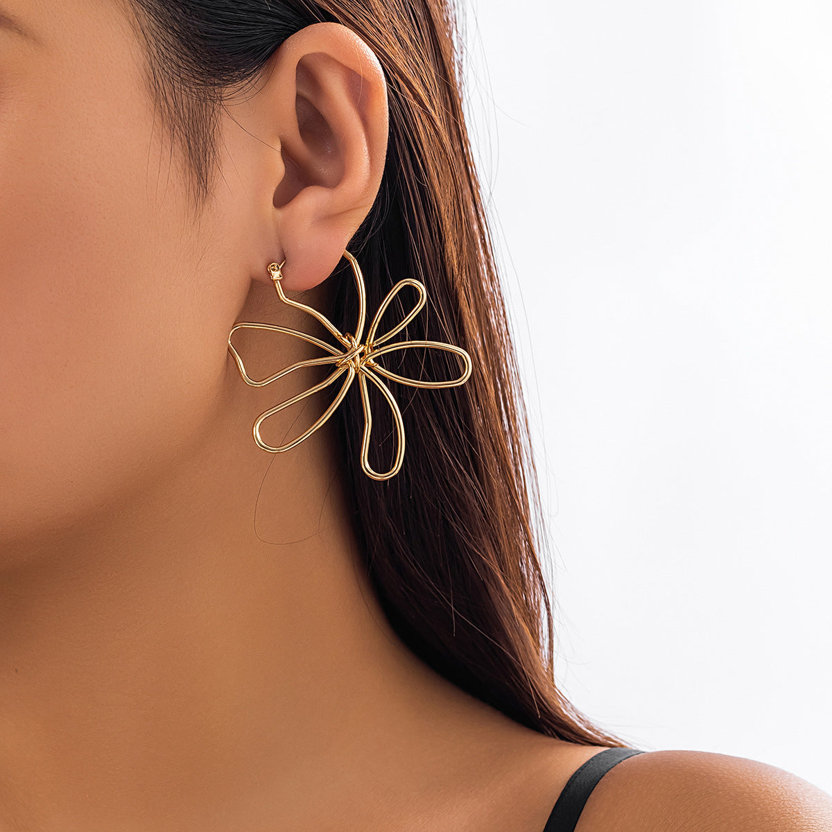 Exaggerated Heart and Floral Plated Stainless Steel Drop Earrings for Women