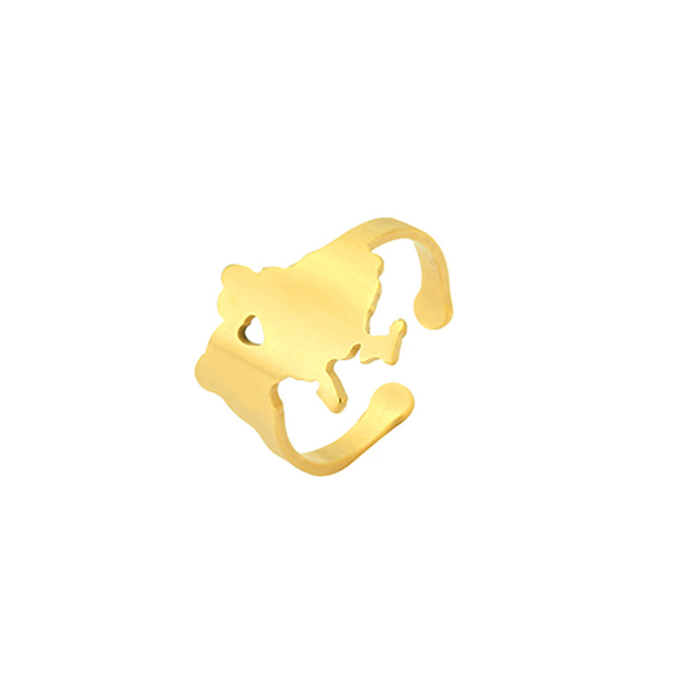 Anello da donna alla moda placcato oro in acciaio inossidabile con cuore aperto e design geometrico