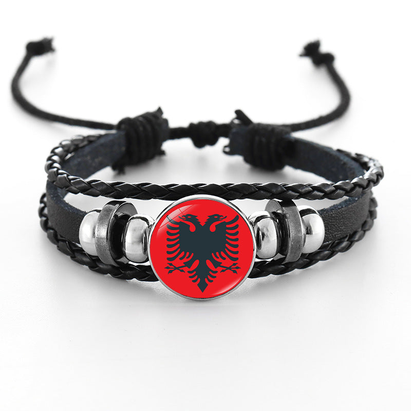 Bracciale in pelle intrecciata fatto a mano unisex stile punk geometrico, nero