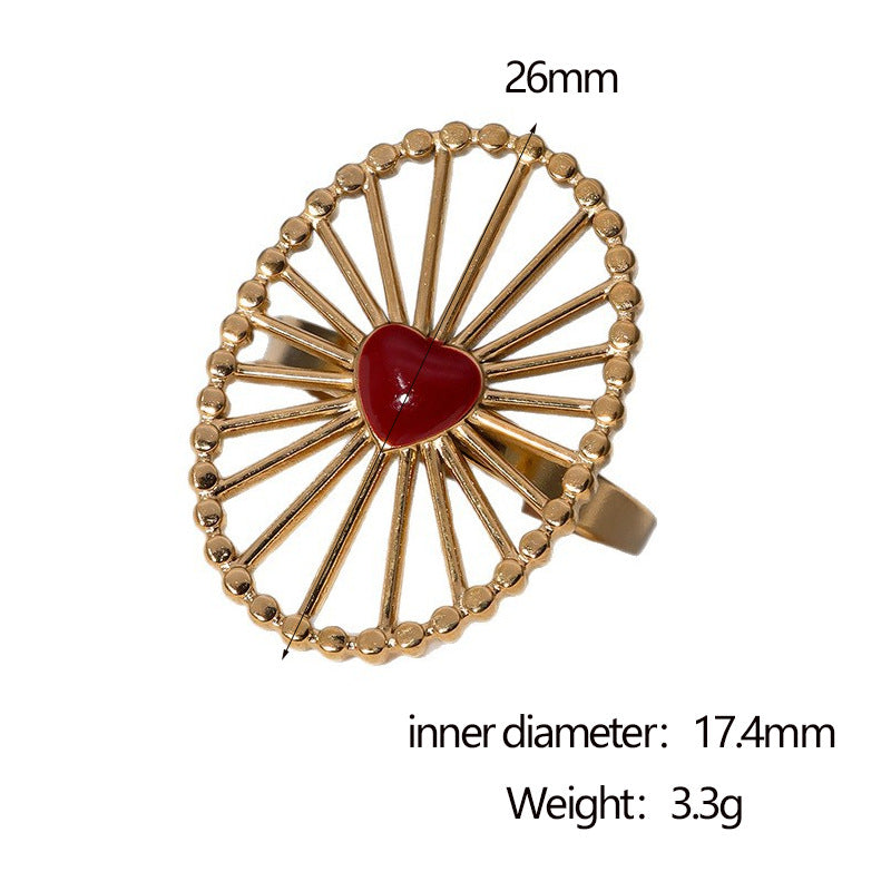 Anello Minimalista Geometrico da Donna in Acciaio Inossidabile Smaltato con Fascia Aperta e Dettaglio a Cuore