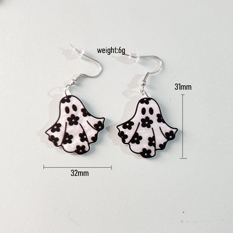 Lindos Pendientes Acrílicos de Halloween con Motivos de Fantasma, Calabaza, Abeja y Flores en Forma de Corazón para Mujer