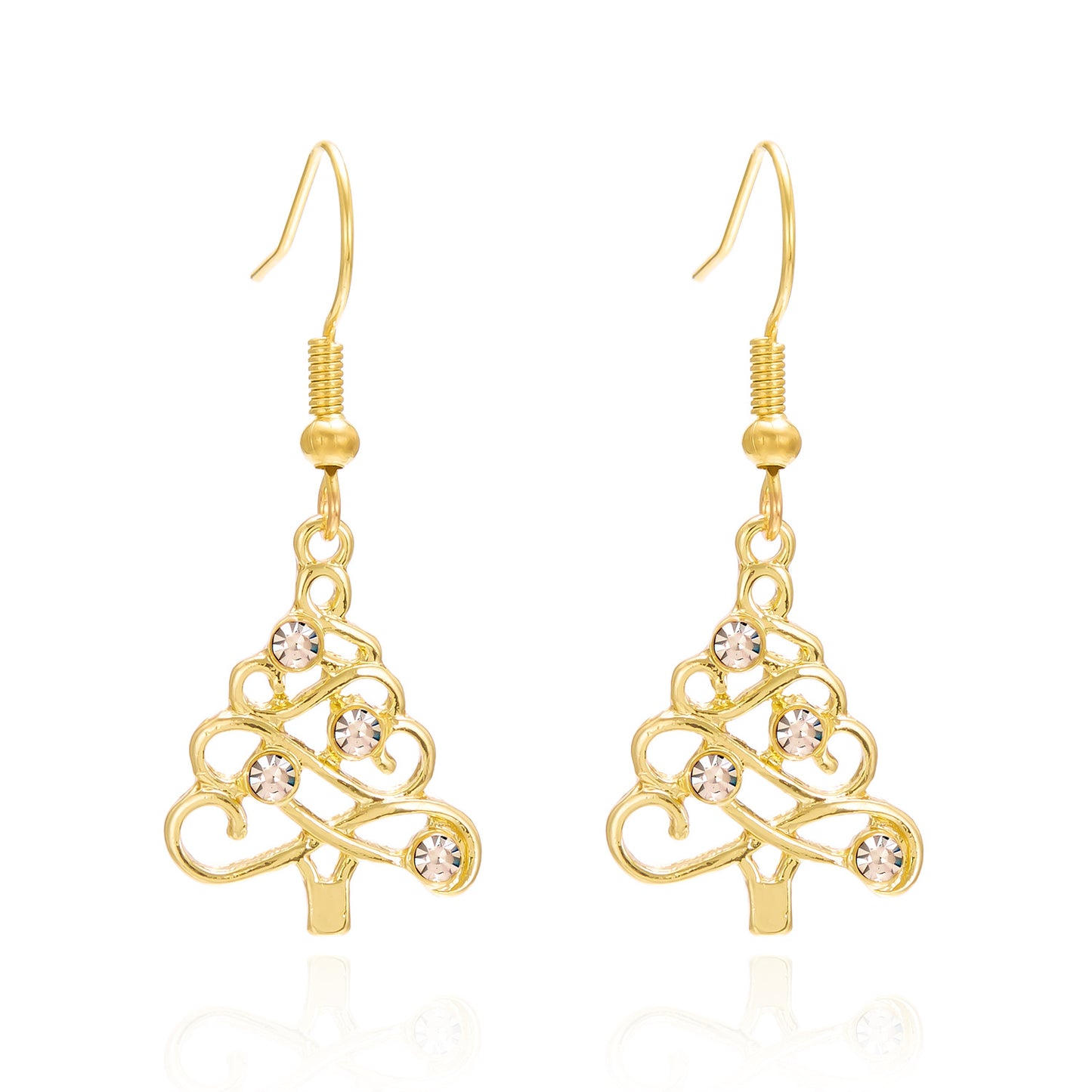 Pendientes minimalistas de árbol de Navidad con pedrería calada para mujer, joyería de moda para las fiestas