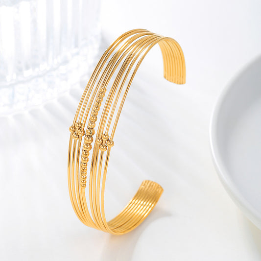 Minimalist Vintage Geometric Round Plated Stainless Steel Open Cuff Bracelet for Women