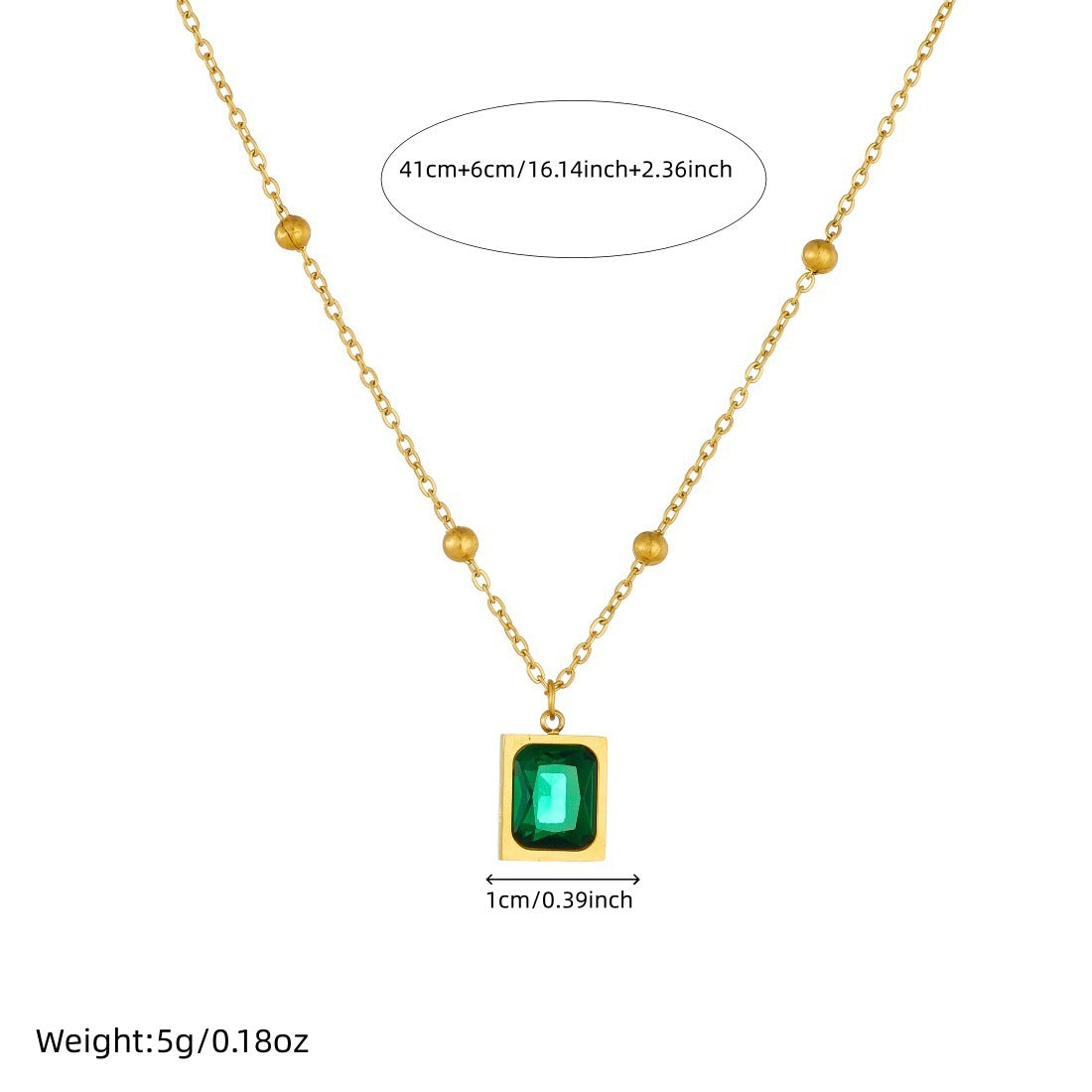 Gold Plated Square Geometric Rhinestone Inlay Stainless Steel Pendant Necklace for Women