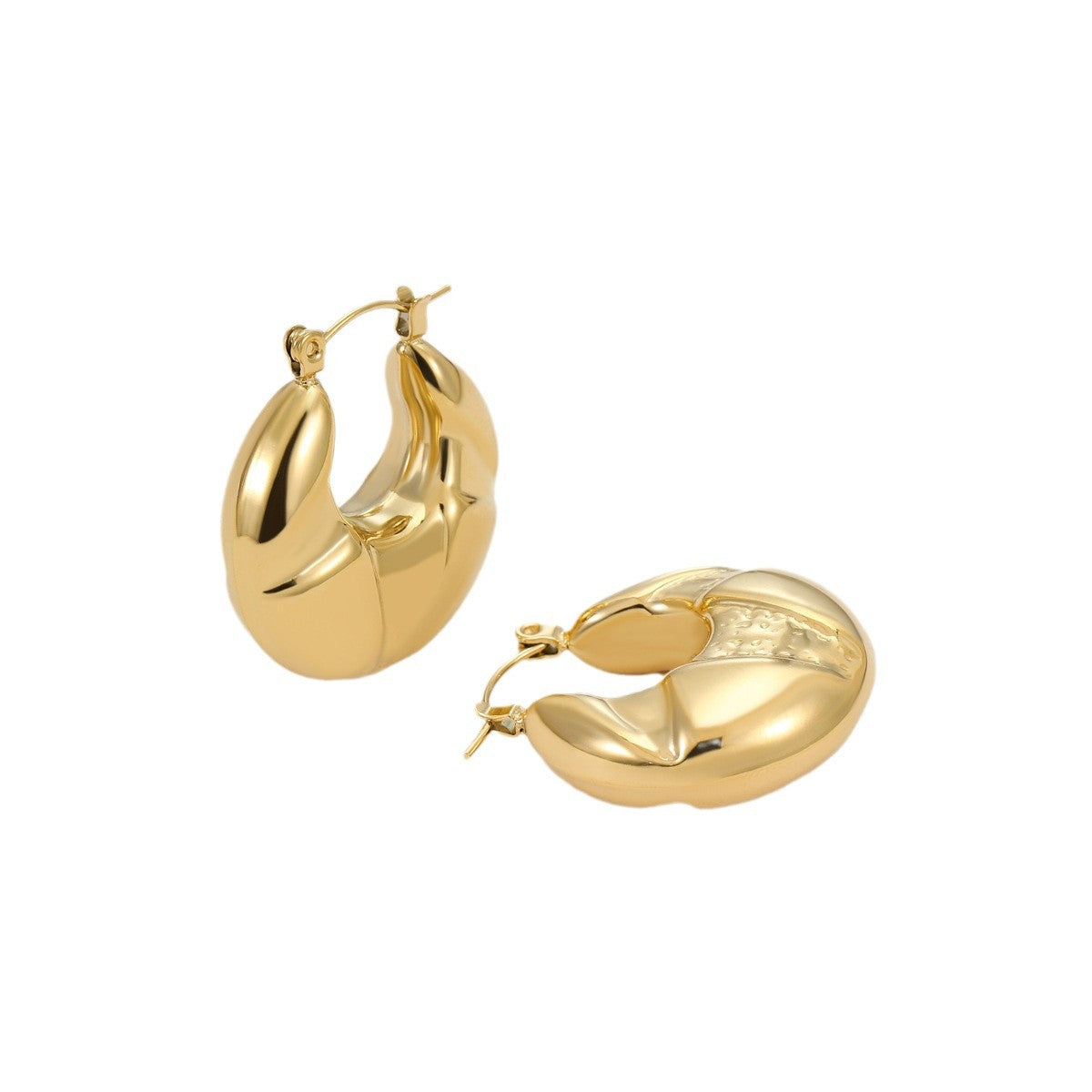 Pendientes de tuerca geométricos huecos de acero inoxidable vintage con acabado chapado para mujer
