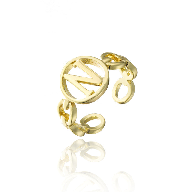 18K Gold Plated Brass Letter Open Ring for Women