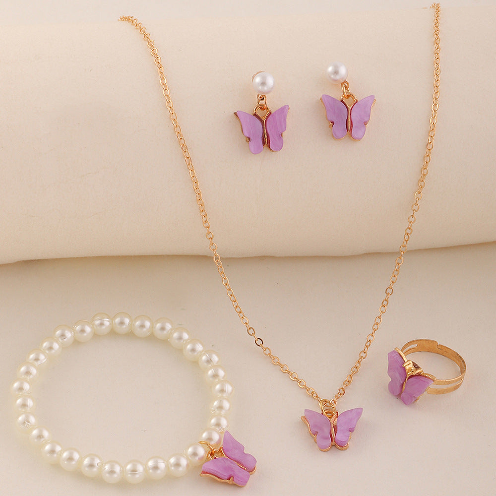 Set Collana con Farfalla per Bambini con Ciondolo in Lega e Finitura Smaltata su Catena Box, per Bambine dai 3 ai 10 Anni, Accessori a Tema Principessa