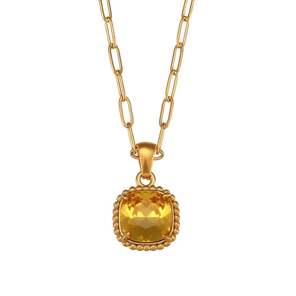 Collar Minimalista Retro Geométrico para Mujer de Acero Inoxidable con Baño de Oro de 18K y Circonitas de Colores Microincrustadas