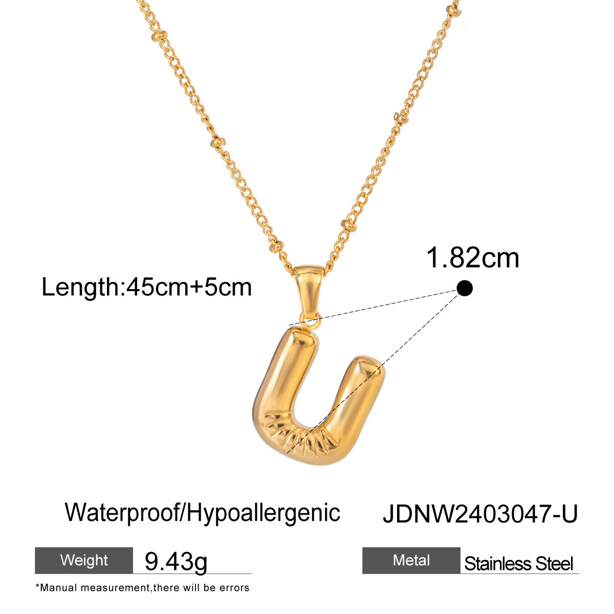 Minimalist Stainless Steel Letter Pendant Necklace Plated Titanium Steel Chain for Women