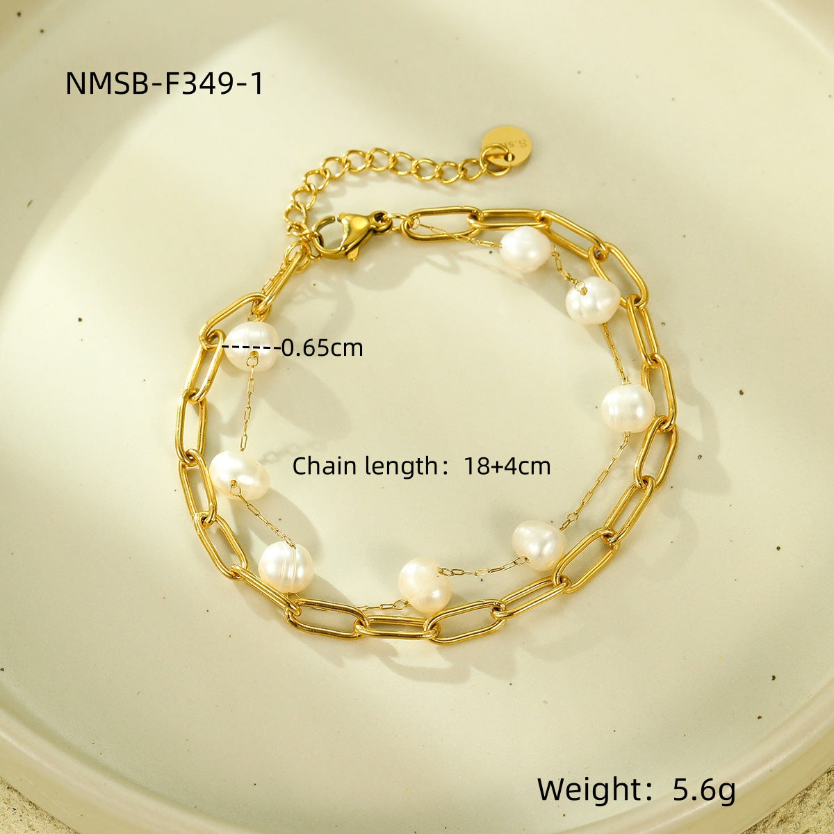 Pulsera de acero inoxidable para mujer, doble capa de acero titanio, dulce, minimalista, adornada con perlas