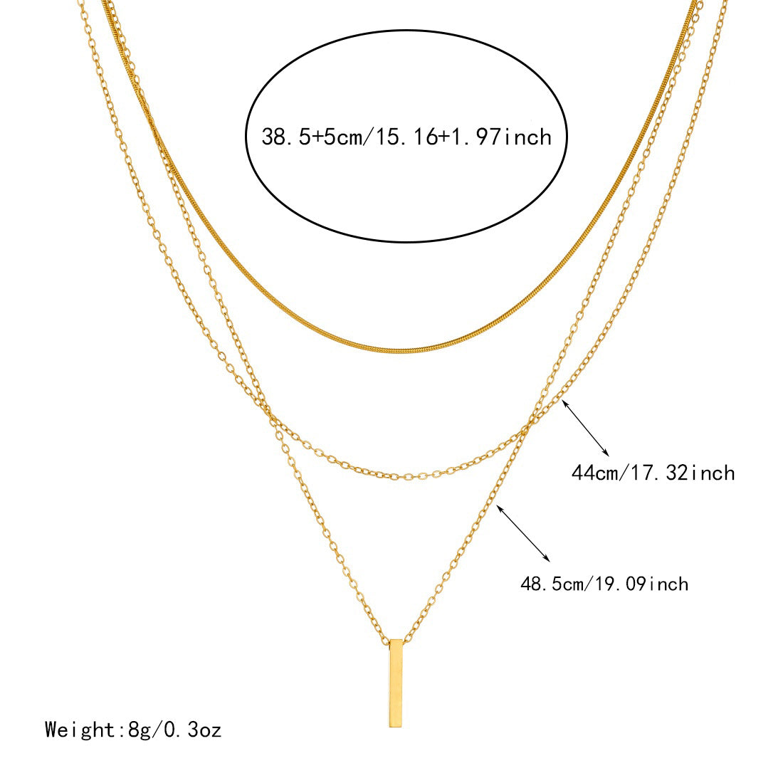 Minimalist Geometric Bar Pendant Gold Plated Stainless Steel Layered Necklace for Women