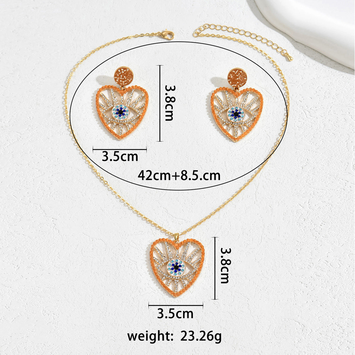 Fashionable Heart-Shaped Rhinestone-Set Alloy Necklace and Earrings Set for Women with Delicate Clavicle Chain