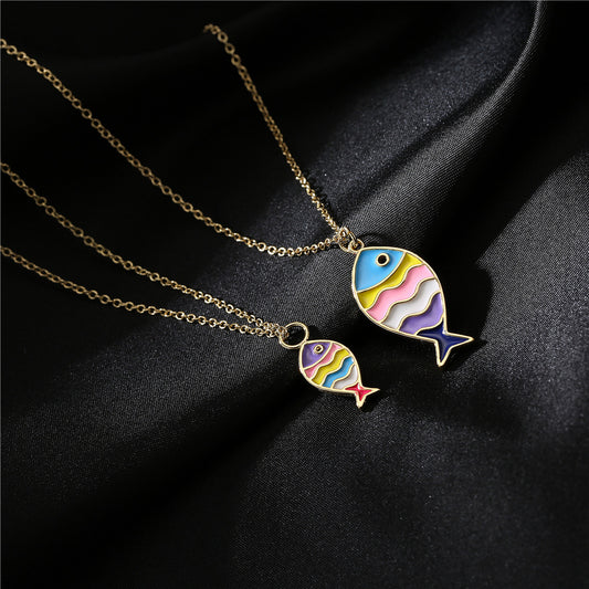 Geometric Fish Drip Oil Gold Plated Brass Necklace with Cubic Zirconia Pendant on Cable Chain