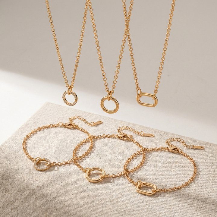 Vintage 18K Gold Plated Brass Corn Chain Necklace with Round Oval Heart Geometric CZ Pendant Charm Bar