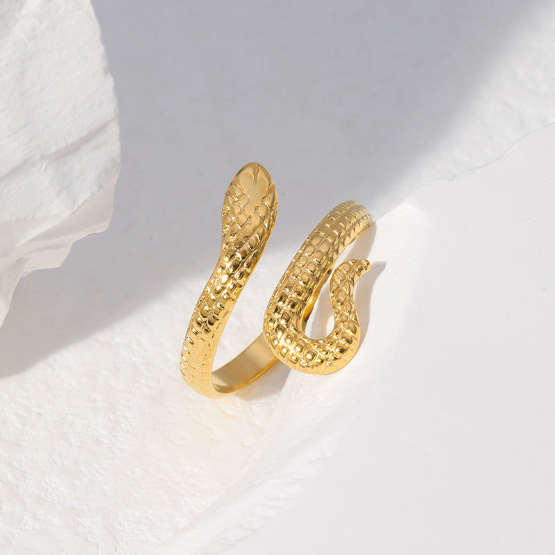 Adjustable Snake-Shaped Stainless Steel Ring for Men and Women with Plated Finish