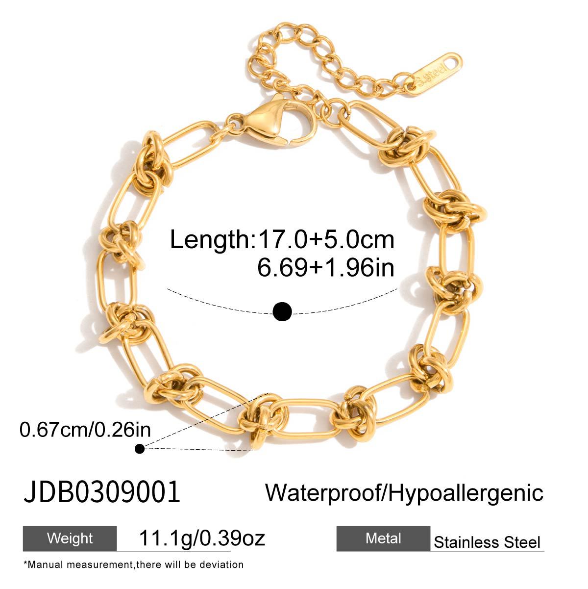 Classic Geometric 18K Gold Plated Stainless Steel Chain Bracelet for Women