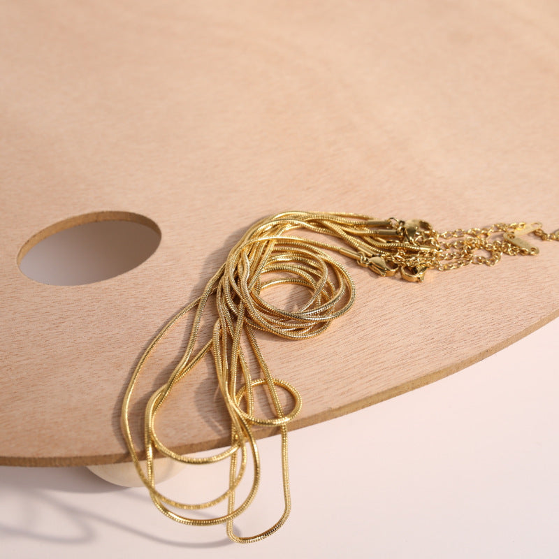 Minimalist Round Geometric Titanium Steel Plated Snake Chain Necklace 1.2mm 1.5mm High Color Retention