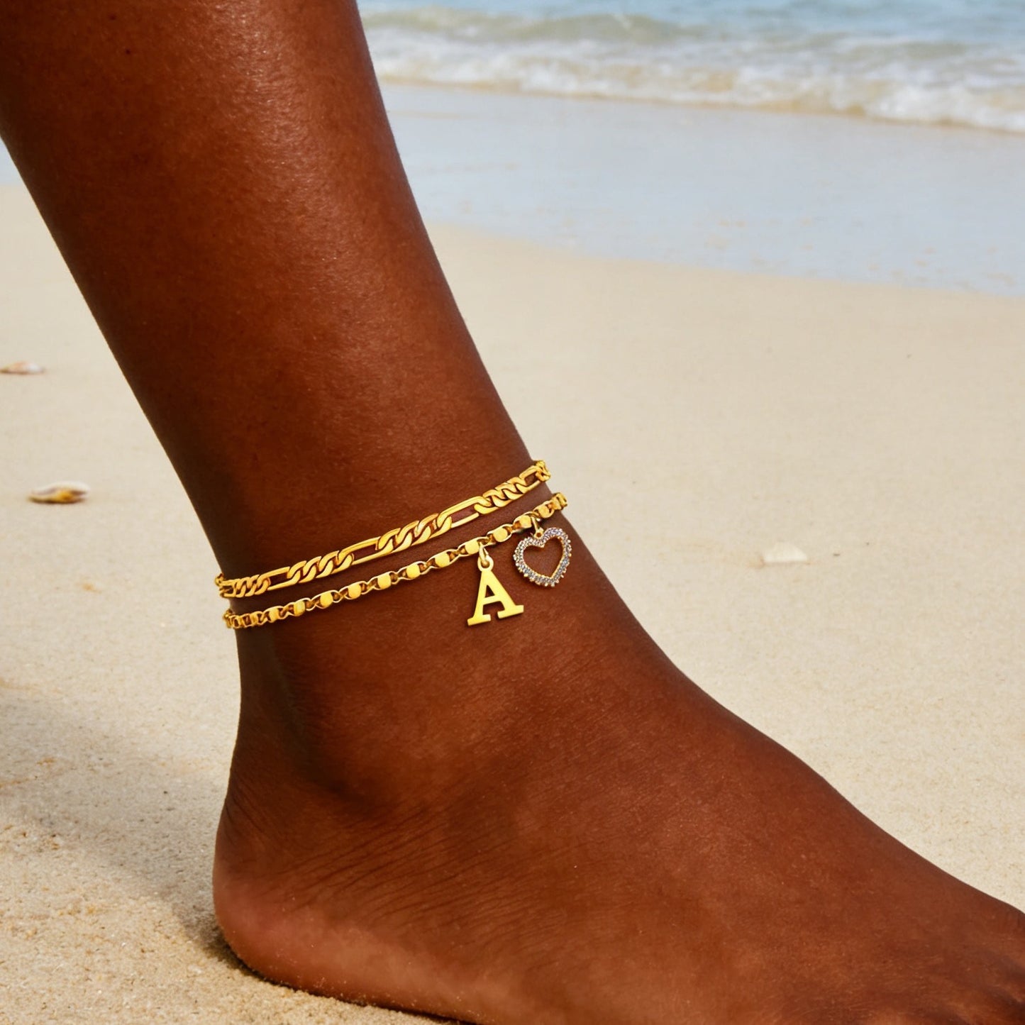 Minimalist Heart Letter Alloy Rope Chain Anklet for Women