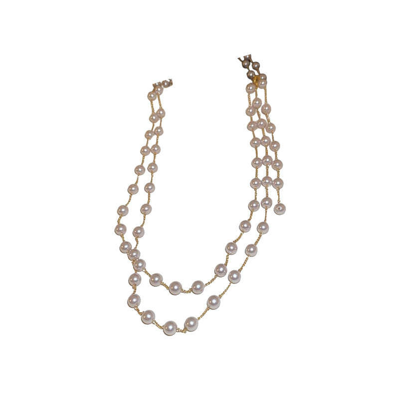 Collana da donna in perle multistrato stile vintage francese elegante con ciondolo a forma geometrica catena clavicola delicata accessorio di lusso sofisticato
