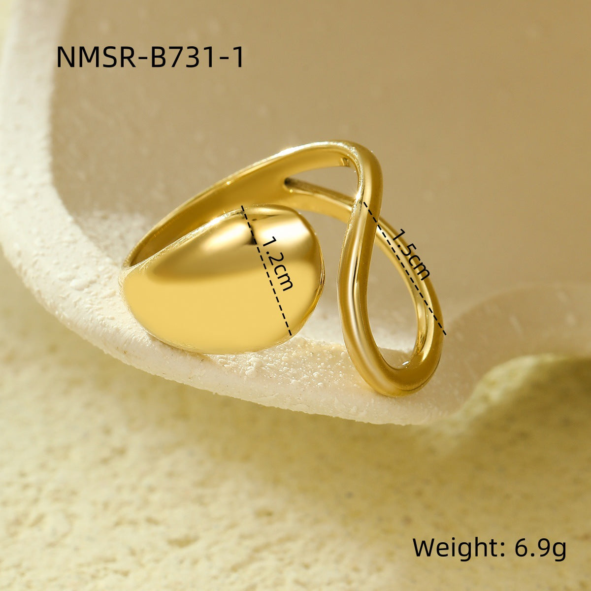 Geometric Stainless Steel Open Ring with Plated Finish for Women, Irregular Shape Fashionable Office Wear Jewelry