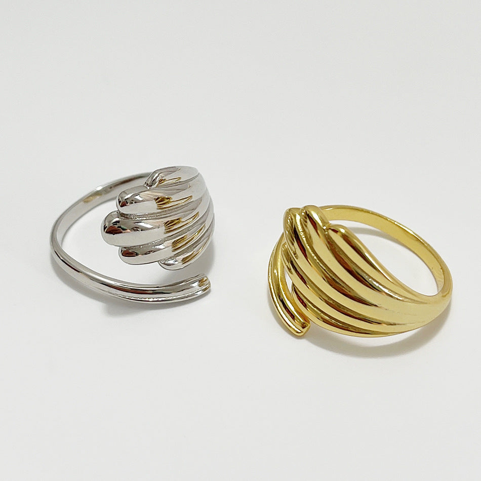 Anello Minimalista Francese in Argento Sterling 925 con Texture a Conchiglia da Donna