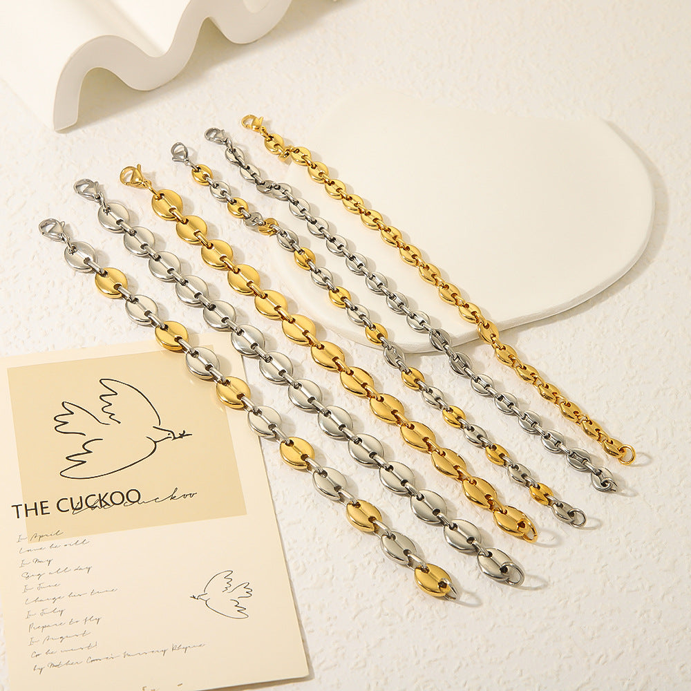 Hip Hop Style Geometric Stainless Steel Pig Nose Bracelet with 18K Vacuum Plated Finish for Women