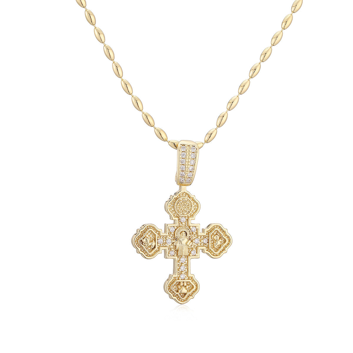 Minimalist Hip-hop Geometric Cross 18K Gold Plated Brass Cubic Zirconia Pendant Necklace