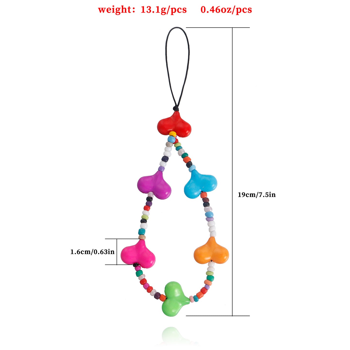 Collana da Donna con Ciondolo a Cuore Grande Multicolore in Lega, Stile Etnico, Finitura Placcata, da Attaccare al Telefono