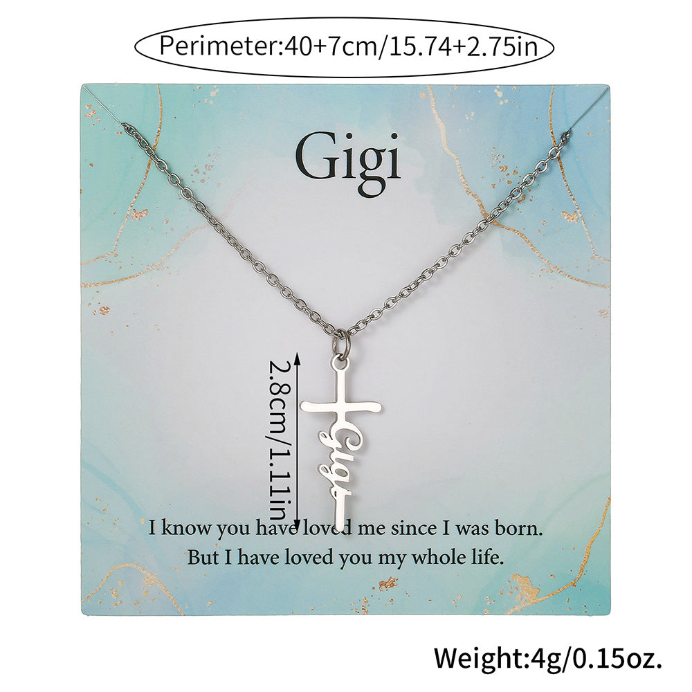 Sweet Streetwear Geometric Letter Cross Titanium Steel Necklace with Stainless Steel Pendant on Cable Chain for Women