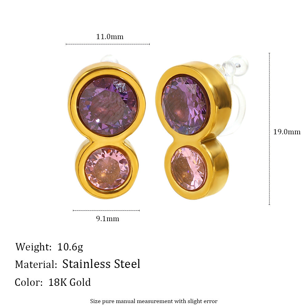 Fashionable Geometric Stainless Steel Plated 18K Gold Zircon Flower Pearl Clip-On Earrings for Women
