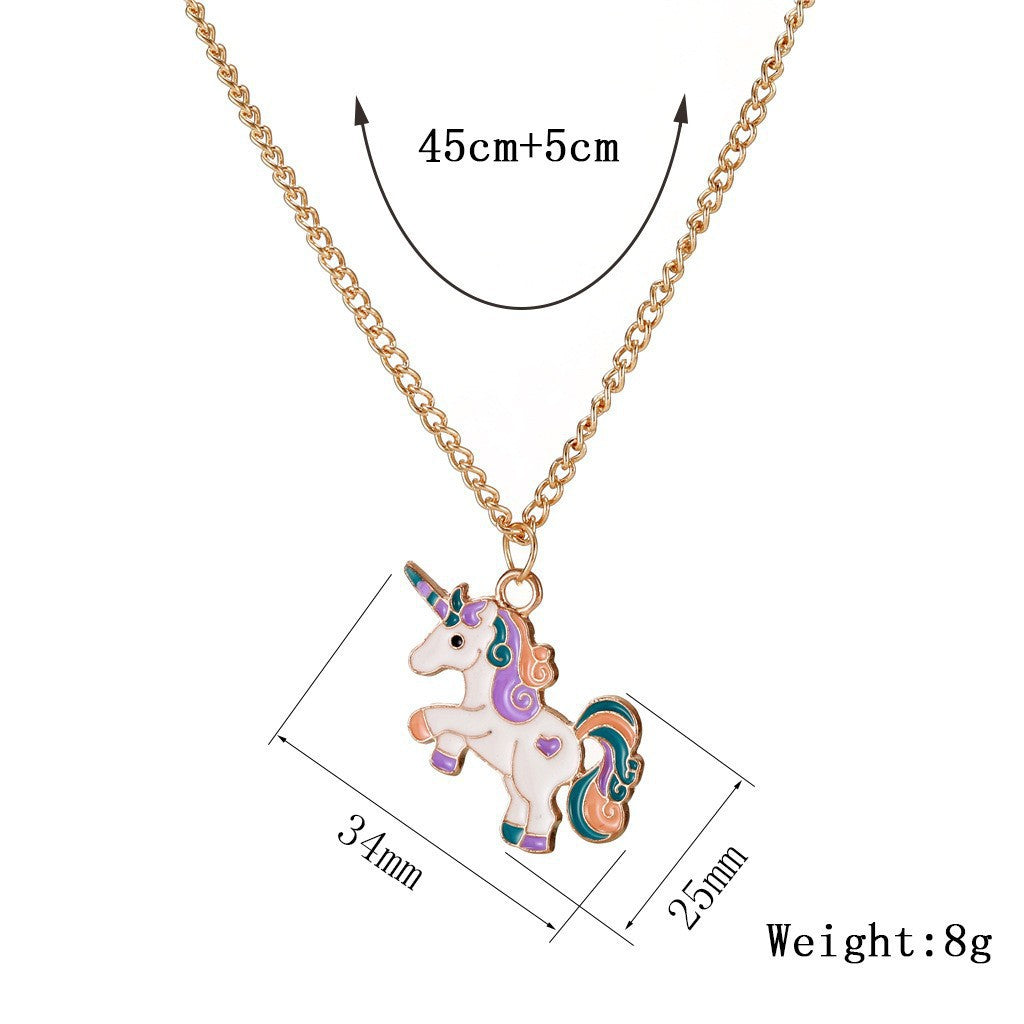 Collar con Colgante de Unicornio de Dibujos Animados para Niñas, Collar de Aleación con Acabado de Esmalte, Joyería Infantil Estilo Princesa