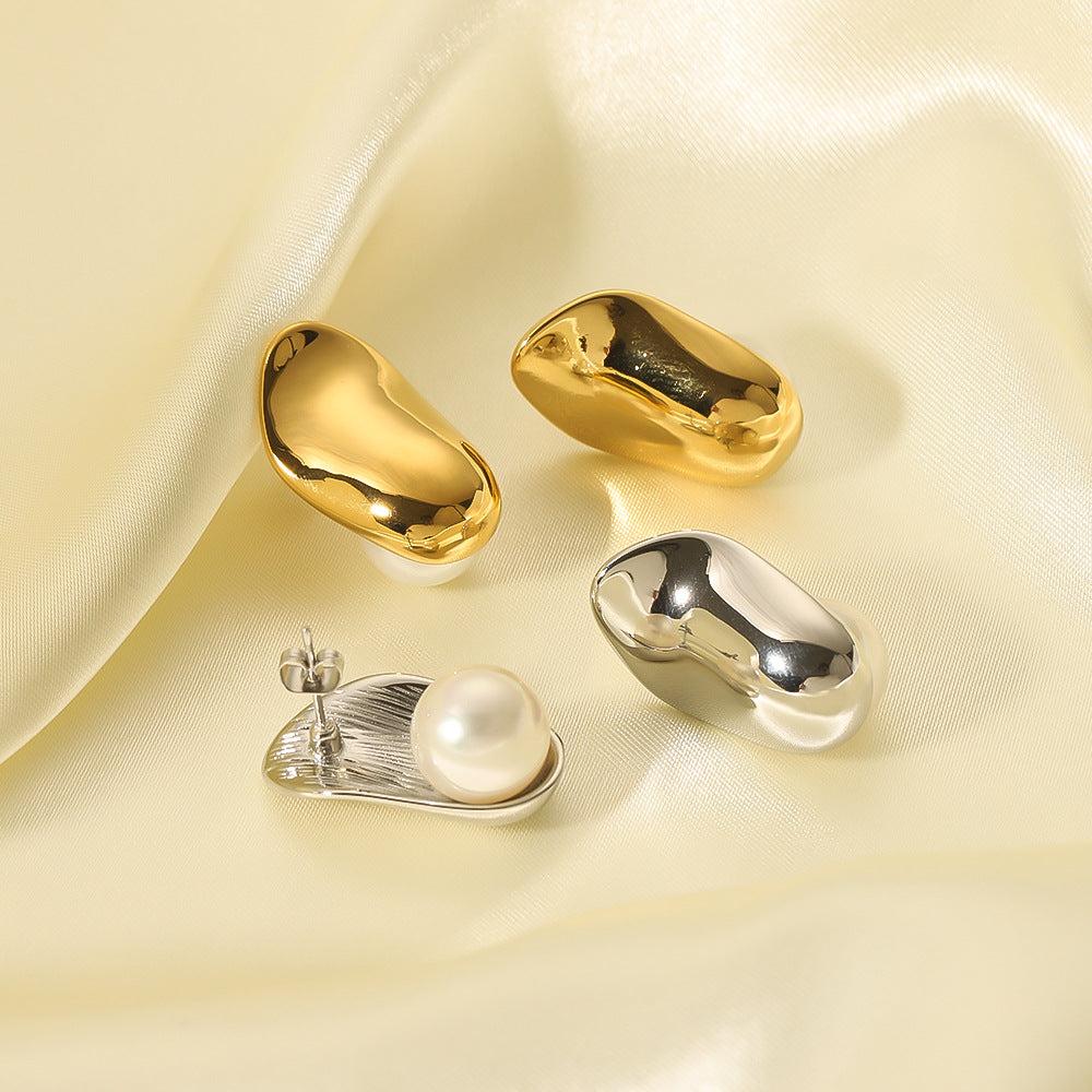 Minimalist Geometric Stainless Steel Gold-Plated Ear Cuffs with Pearl Inlay for Women