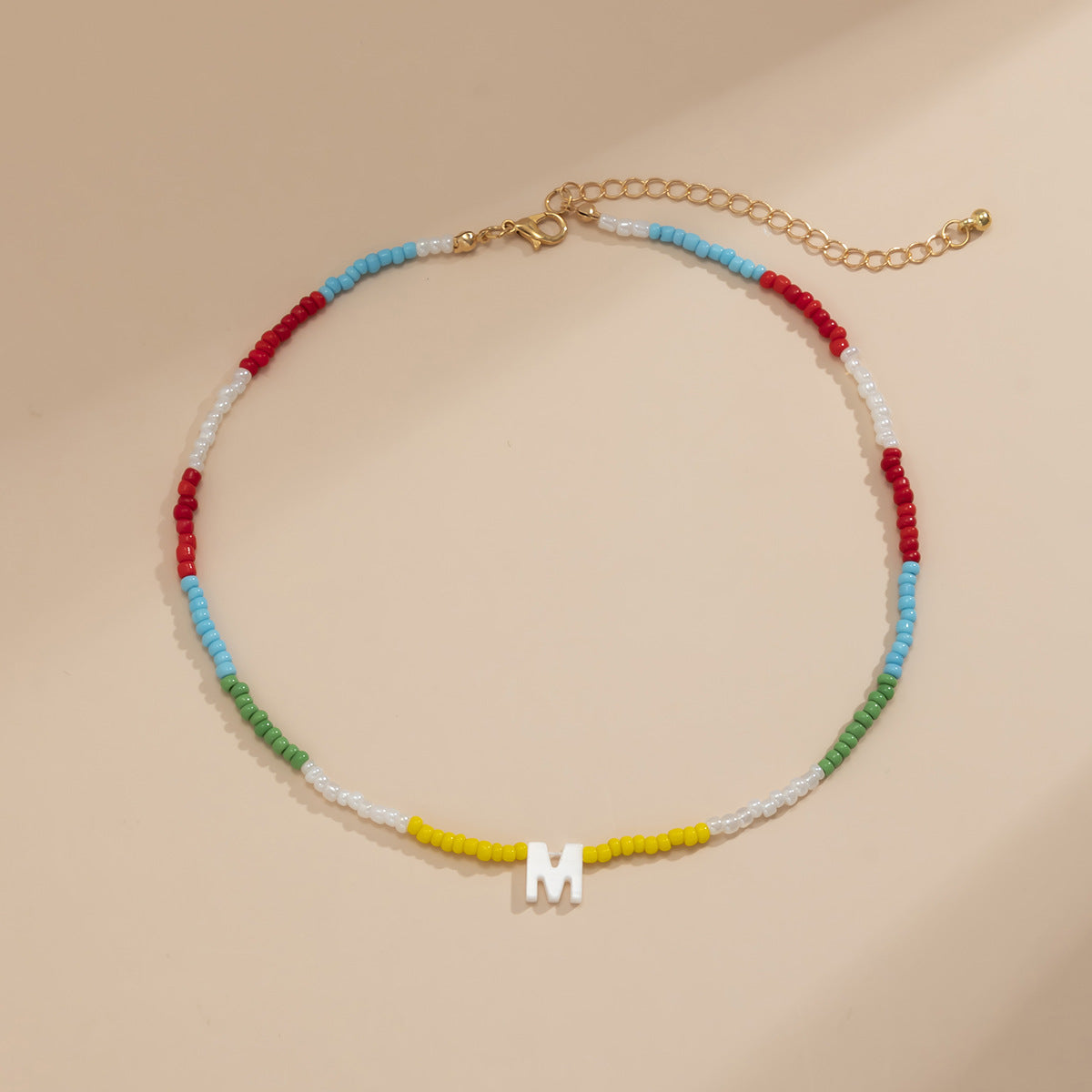 Bohemian Vintage Ethnic Geometric Letter Resin Beads Snake Chain Necklace for Women