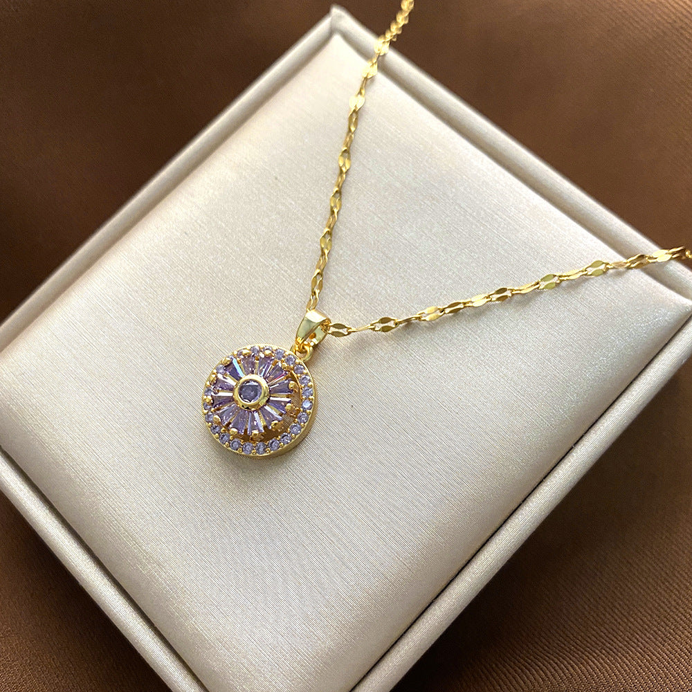 Collana Pendente Floreale Minimalista da Donna e Uomo in Acciaio al Titanio con Finitura Placcata e Catenina a Croce