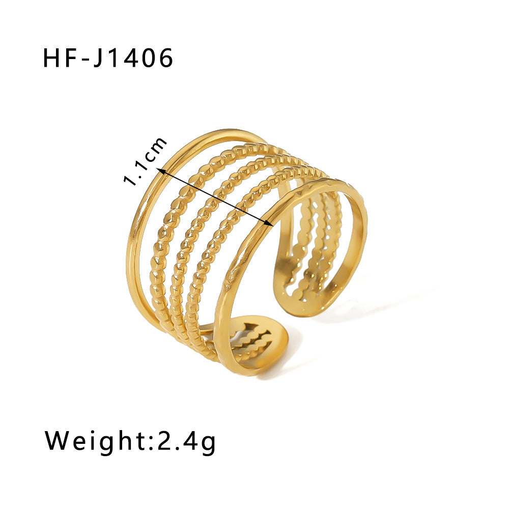 Minimalist Instagram Style Geometric Hollow Leaf and Floral Titanium Steel Ring with 18K Gold Plating for Women