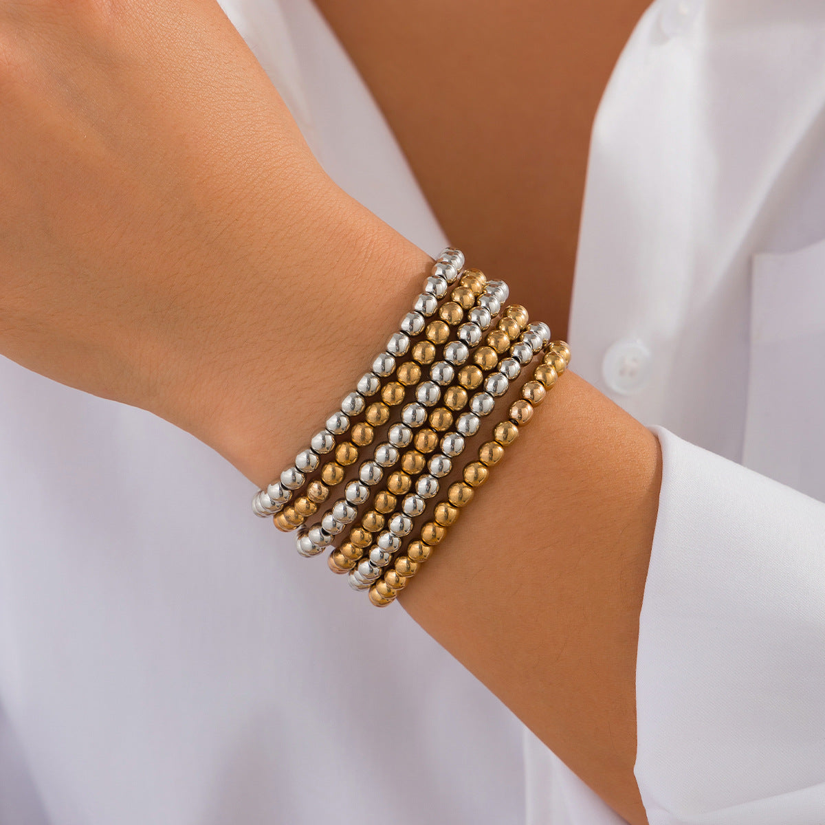 Minimalist Geometric CCB Beaded Bracelet Set Plated Women's Jewelry