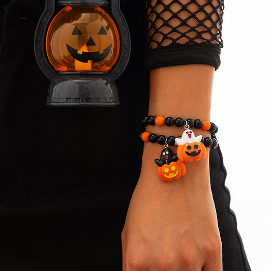 Halloween Pumpkin Bracelet with Handmade Beaded Design for Unisex Wear, Cute Cartoon and Playful Aesthetic Party Accessory
