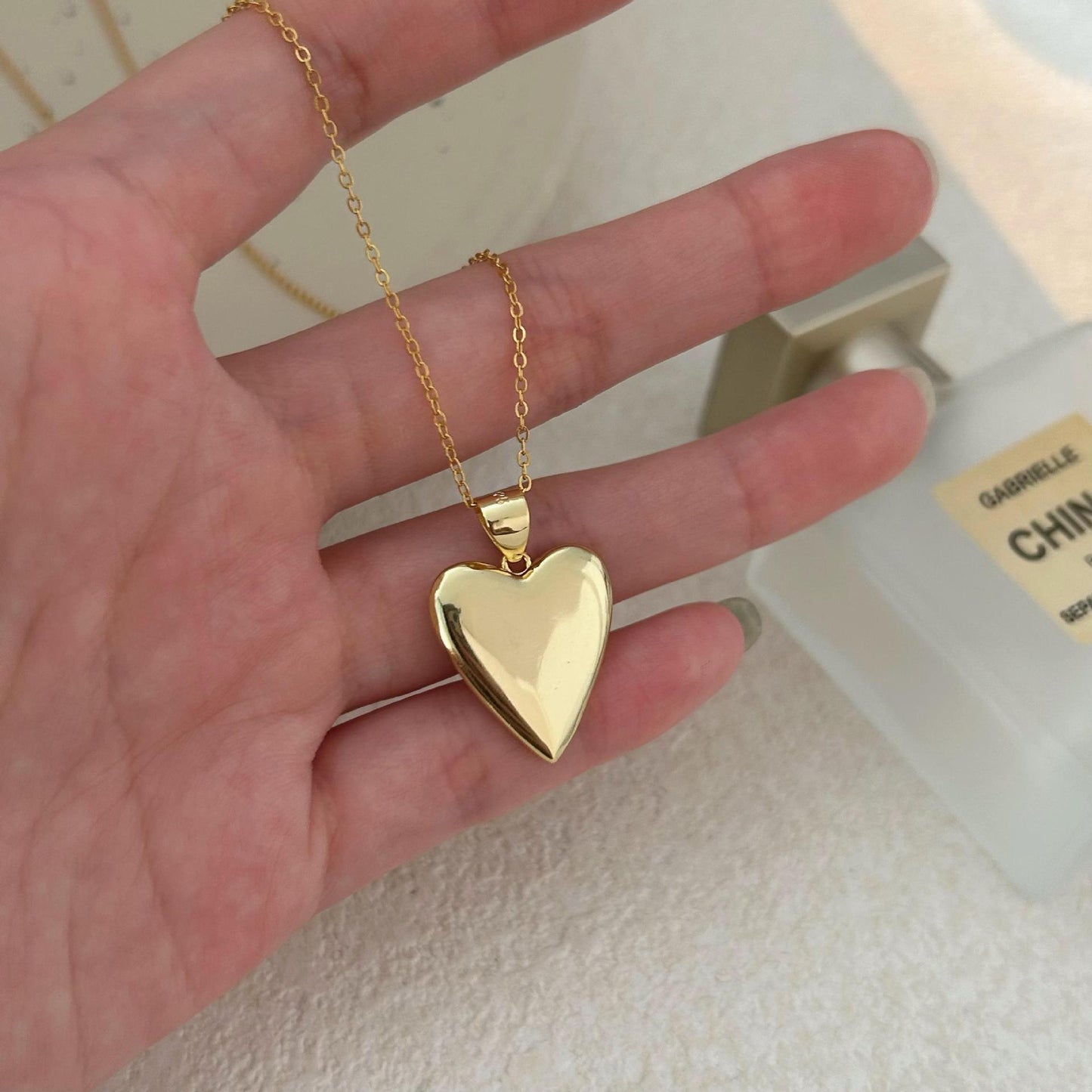 Collana Minimalista a Forma di Cuore in Argento Sterling 925 Placcato, con Catena a Croce, da Donna